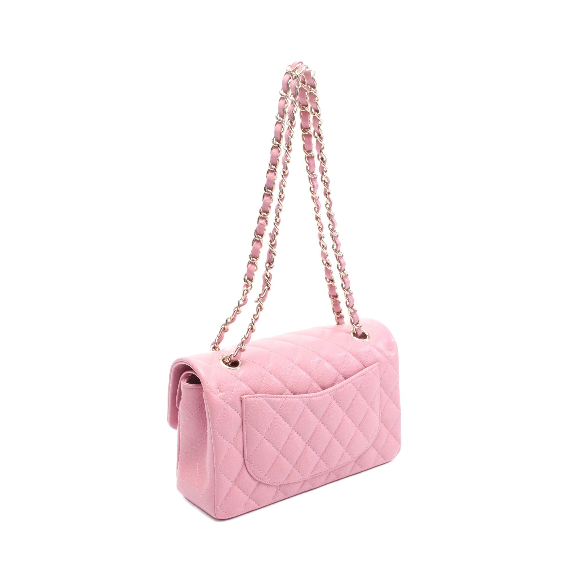 マトラッセ Wフラップ Wチェーンショルダーバッグ キャビアスキン ピンク ゴールド金具 シャネル バッグ CHANEL