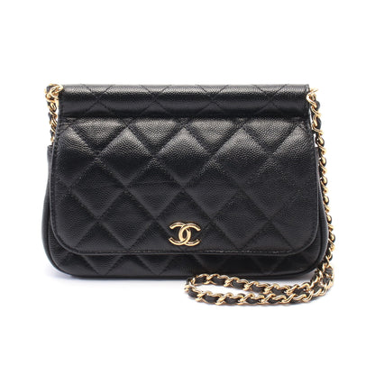 マトラッセ チェーンショルダーバッグ キャビアスキン ブラック ゴールド金具 シャネル バッグ CHANEL