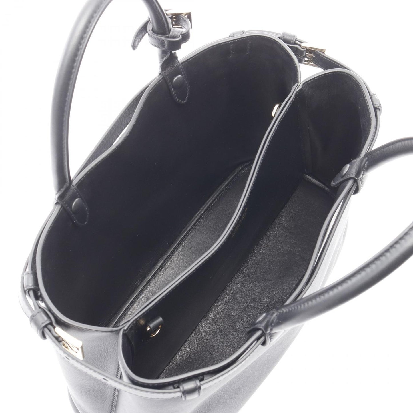 バックルダブルベルト ミディアム ハンドバッグ レザー ブラック プラダ バッグ PRADA