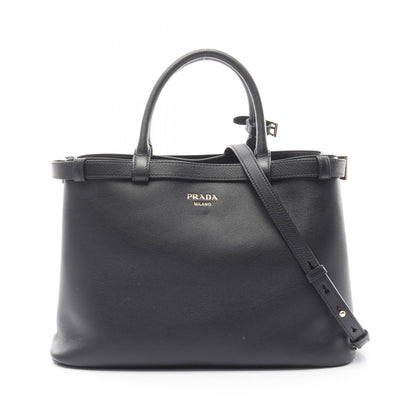 バックルダブルベルト ミディアム ハンドバッグ レザー ブラック プラダ バッグ PRADA