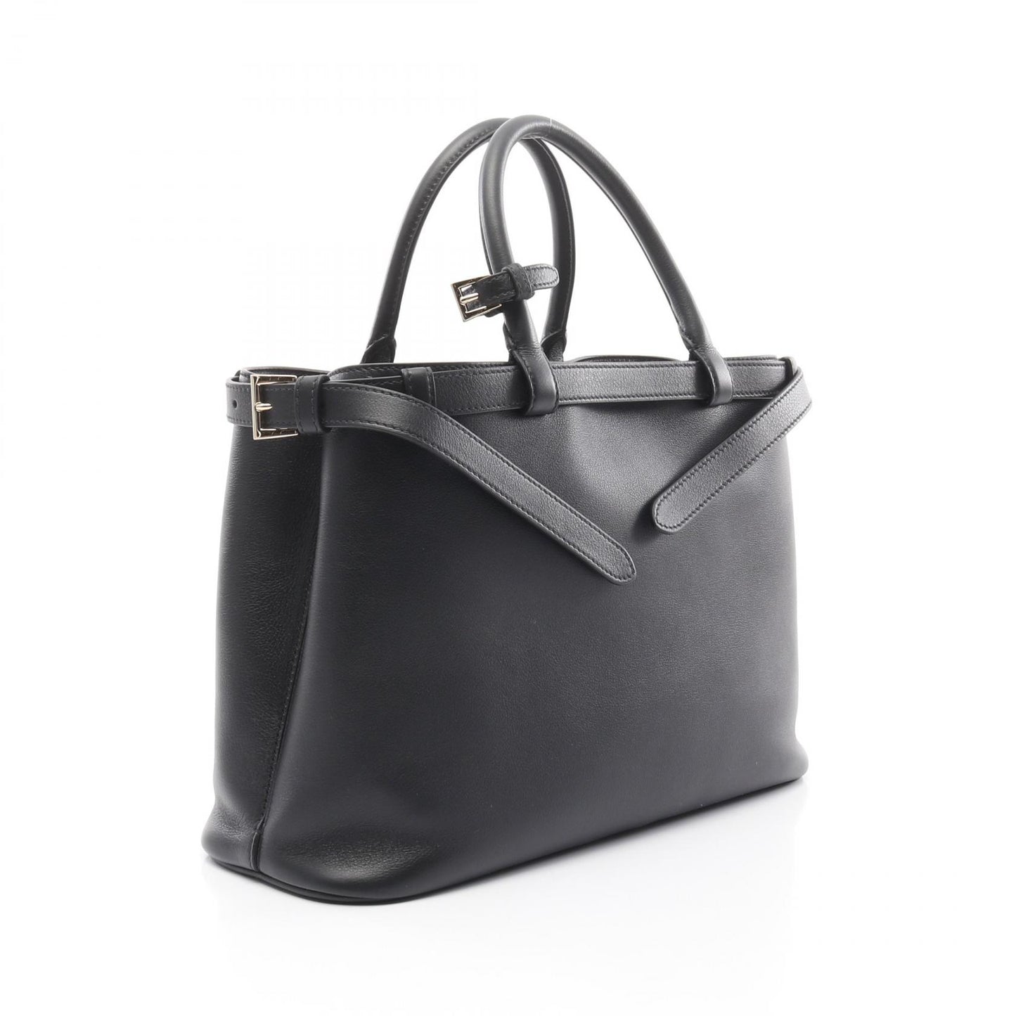 バックルダブルベルト ミディアム ハンドバッグ レザー ブラック プラダ バッグ PRADA