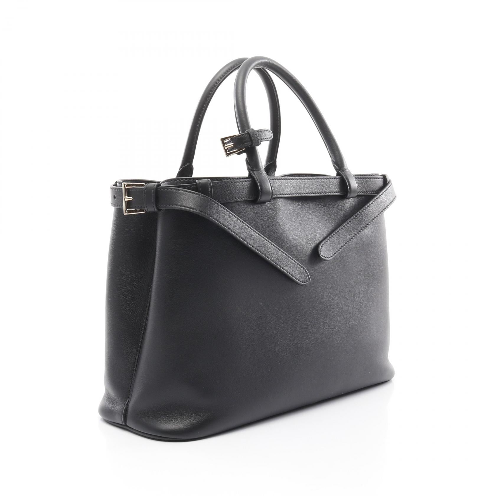 バックルダブルベルト ミディアム ハンドバッグ レザー ブラック プラダ バッグ PRADA