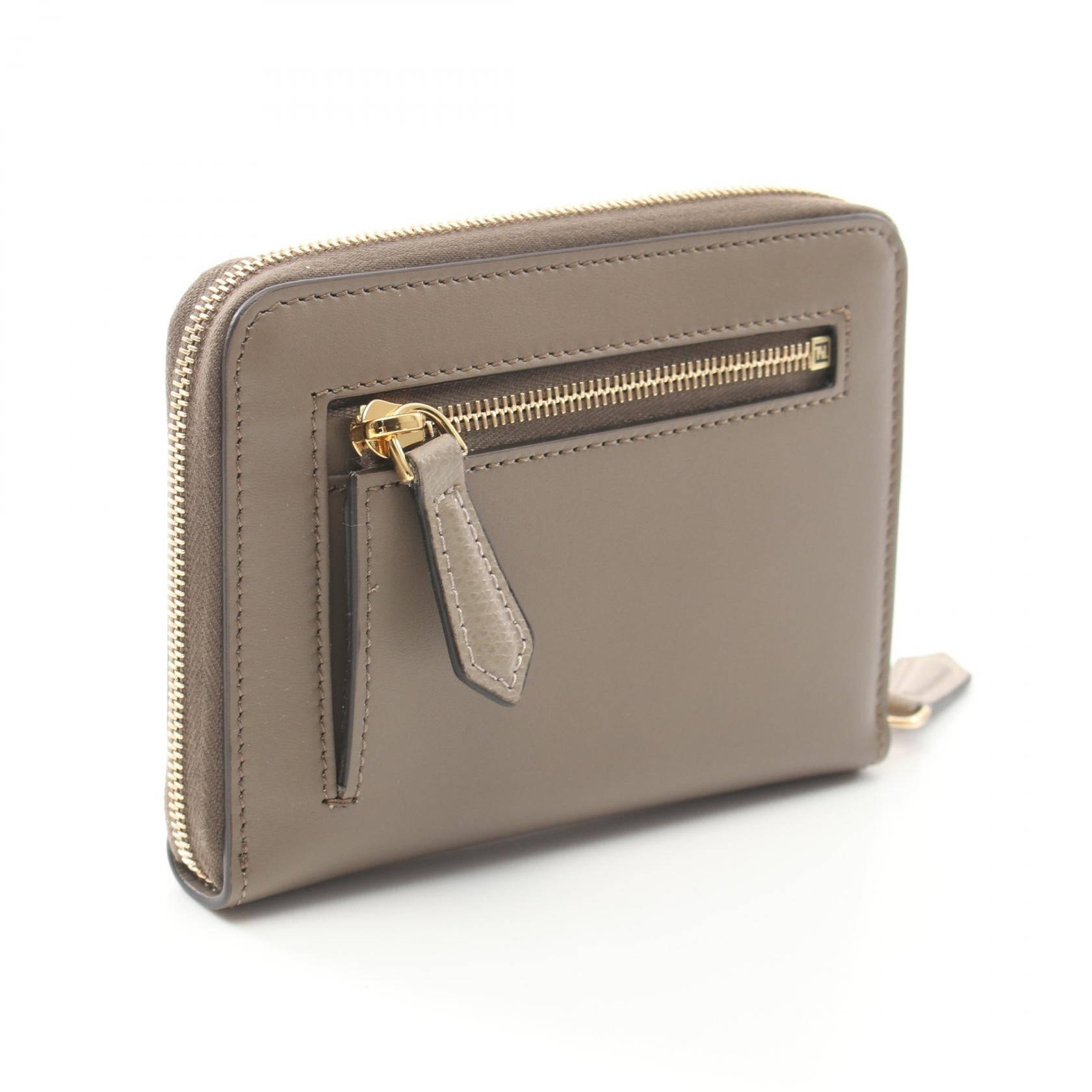 FFダイヤモンド ラウンドファスナー財布 レザー ブラウン フェンディ  