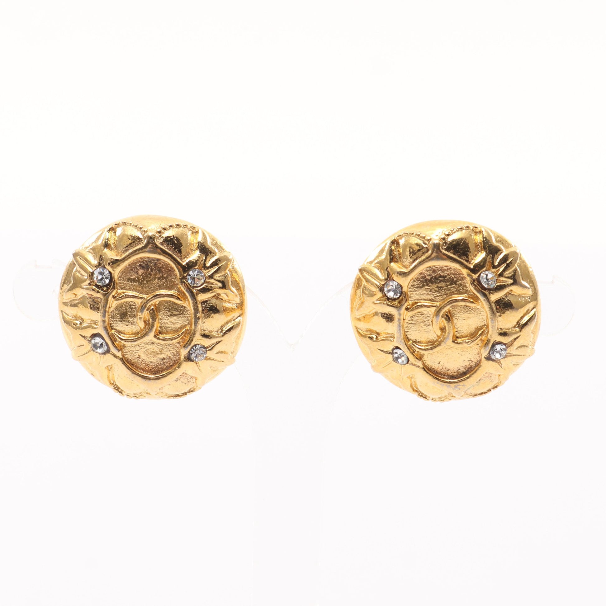 ココマーク ラウンド イヤリング GP ラインストーン ゴールド クリア  