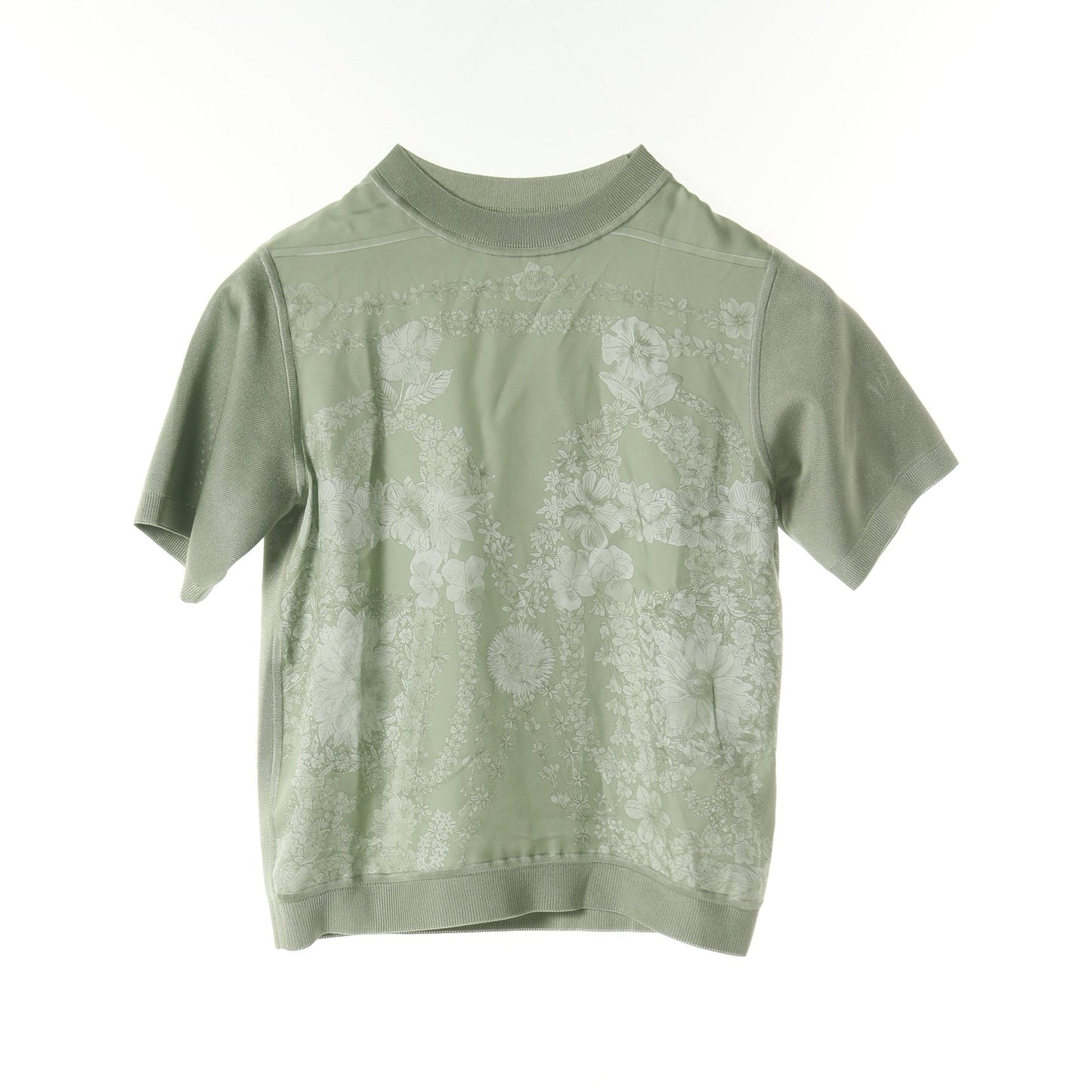 BRIDES de GALA en fleurs ニット 半袖 シルク ライトグリーン スカーフ切替 エルメス トップス HERMES