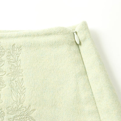 ミニ スカート 花柄 刺繍 カシミヤ ライトグリーン エルメス ボトムス HERMES