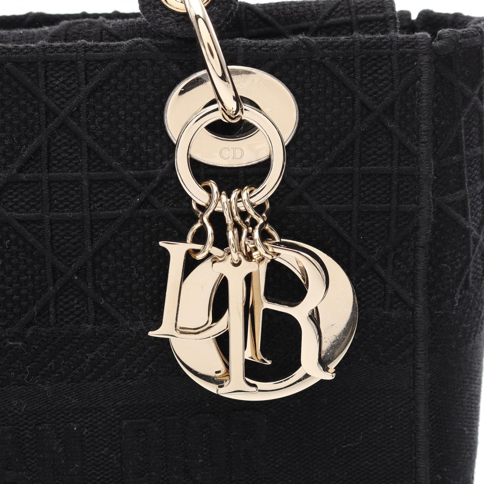LADY D-LITE ミディアム カナージュ ハンドバッグ キャンバス ブラック 2WAY クリスチャンディオール バッグ Christian Dior
