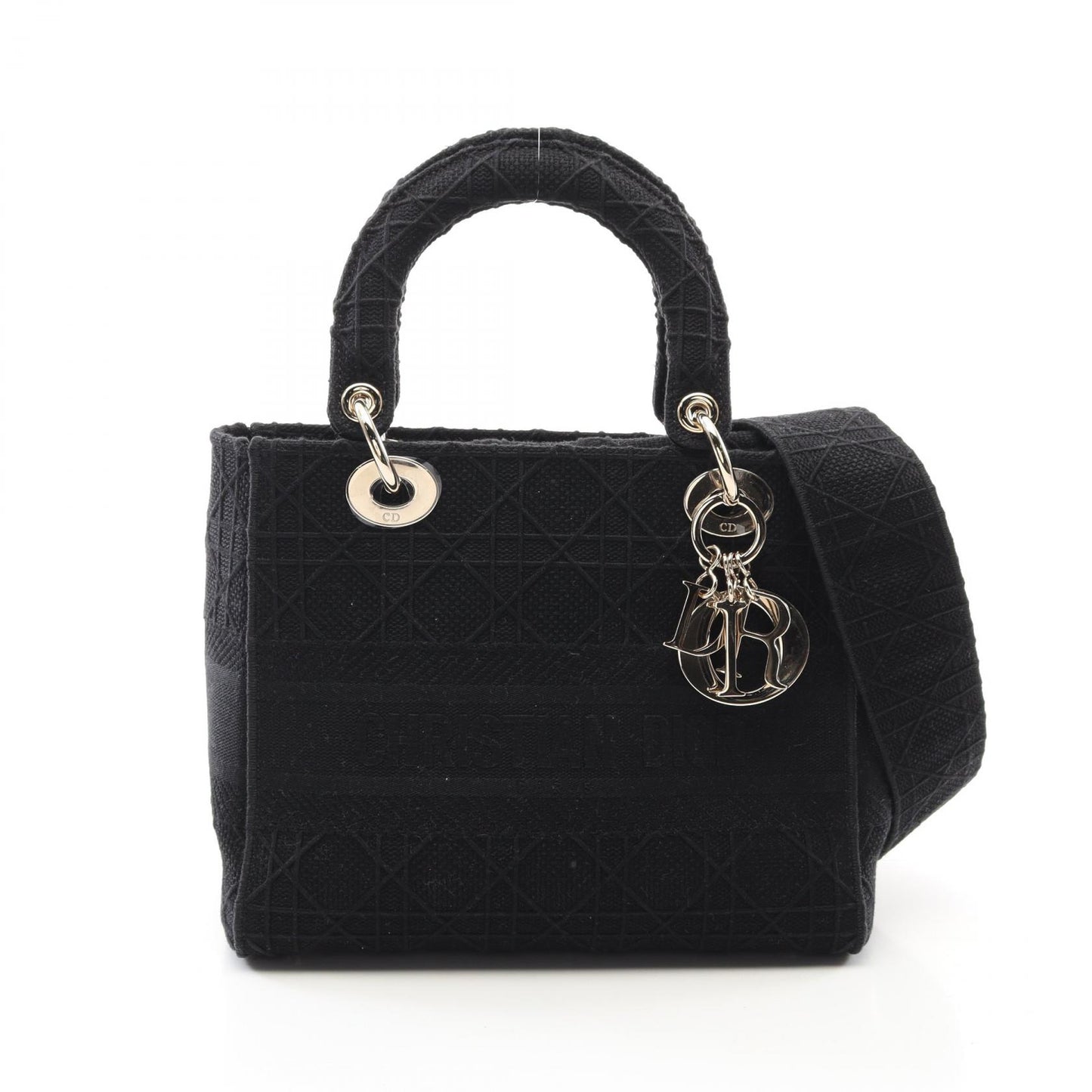 LADY D-LITE ミディアム カナージュ ハンドバッグ キャンバス ブラック 2WAY クリスチャンディオール バッグ Christian Dior