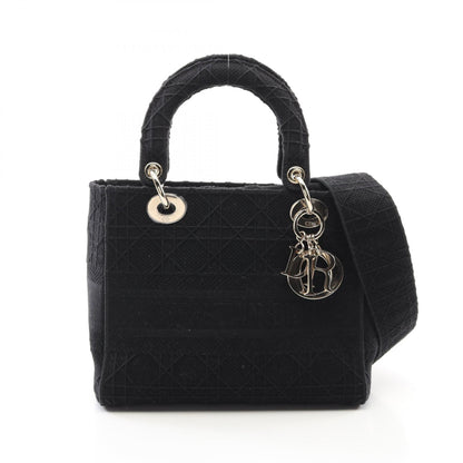 LADY D-LITE ミディアム カナージュ ハンドバッグ キャンバス ブラック 2WAY クリスチャンディオール バッグ Christian Dior