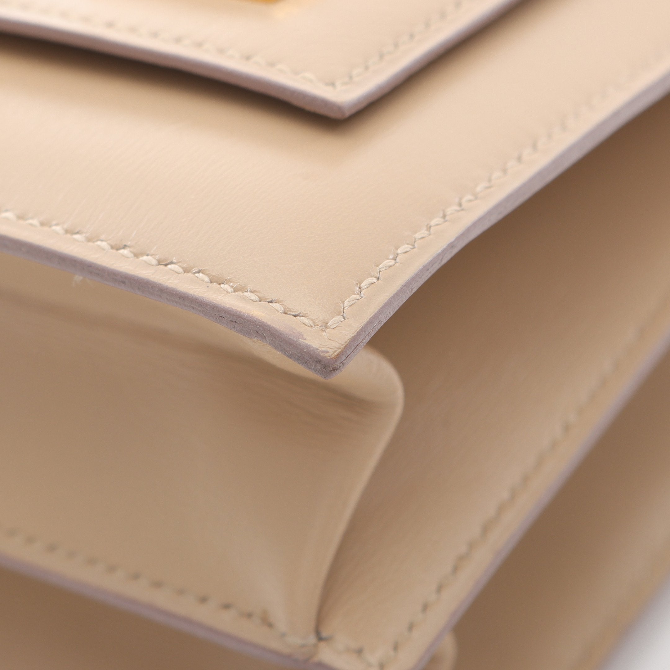 ピアノ ハンドバッグ ボックスカーフ ベージュ ゴールド金具 ○M刻印