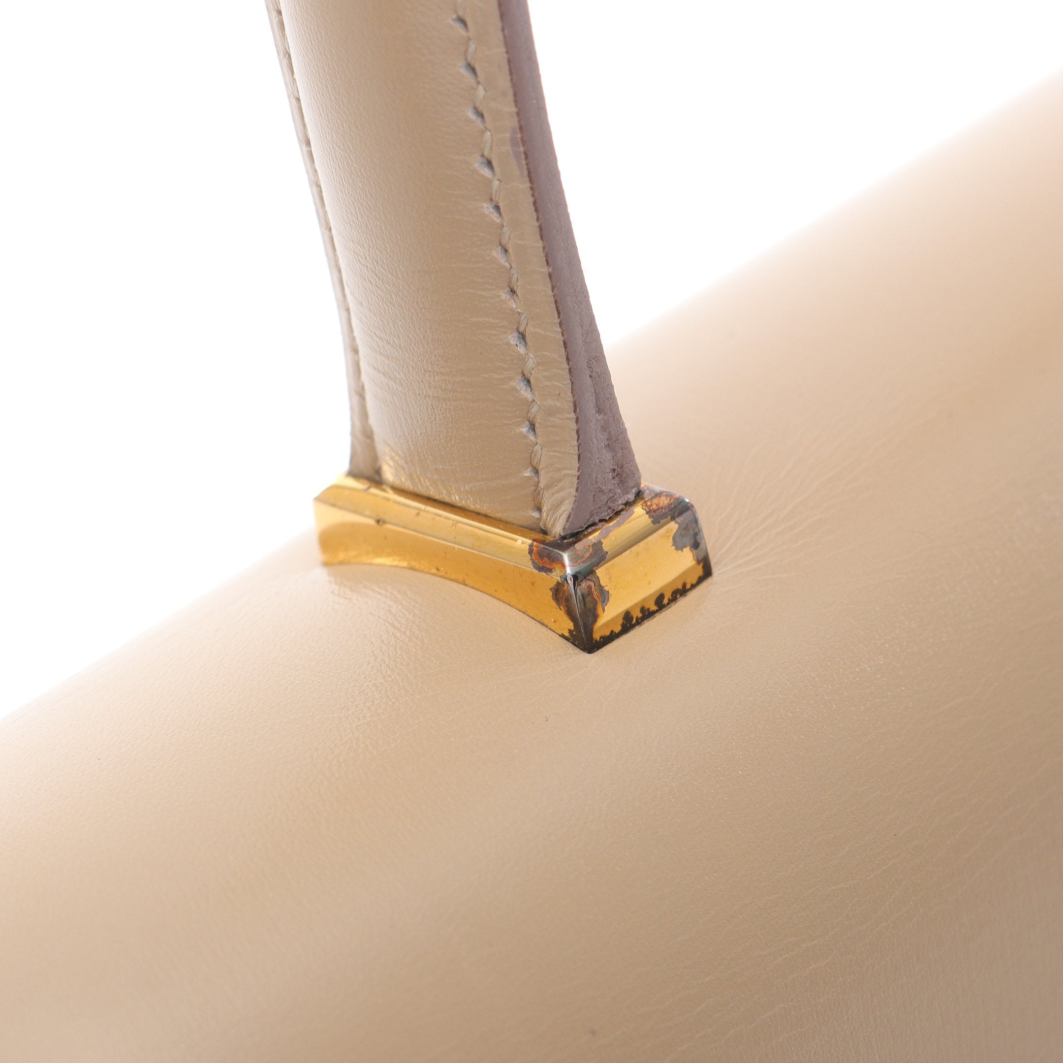 ピアノ ハンドバッグ ボックスカーフ ベージュ ゴールド金具 ○M刻印