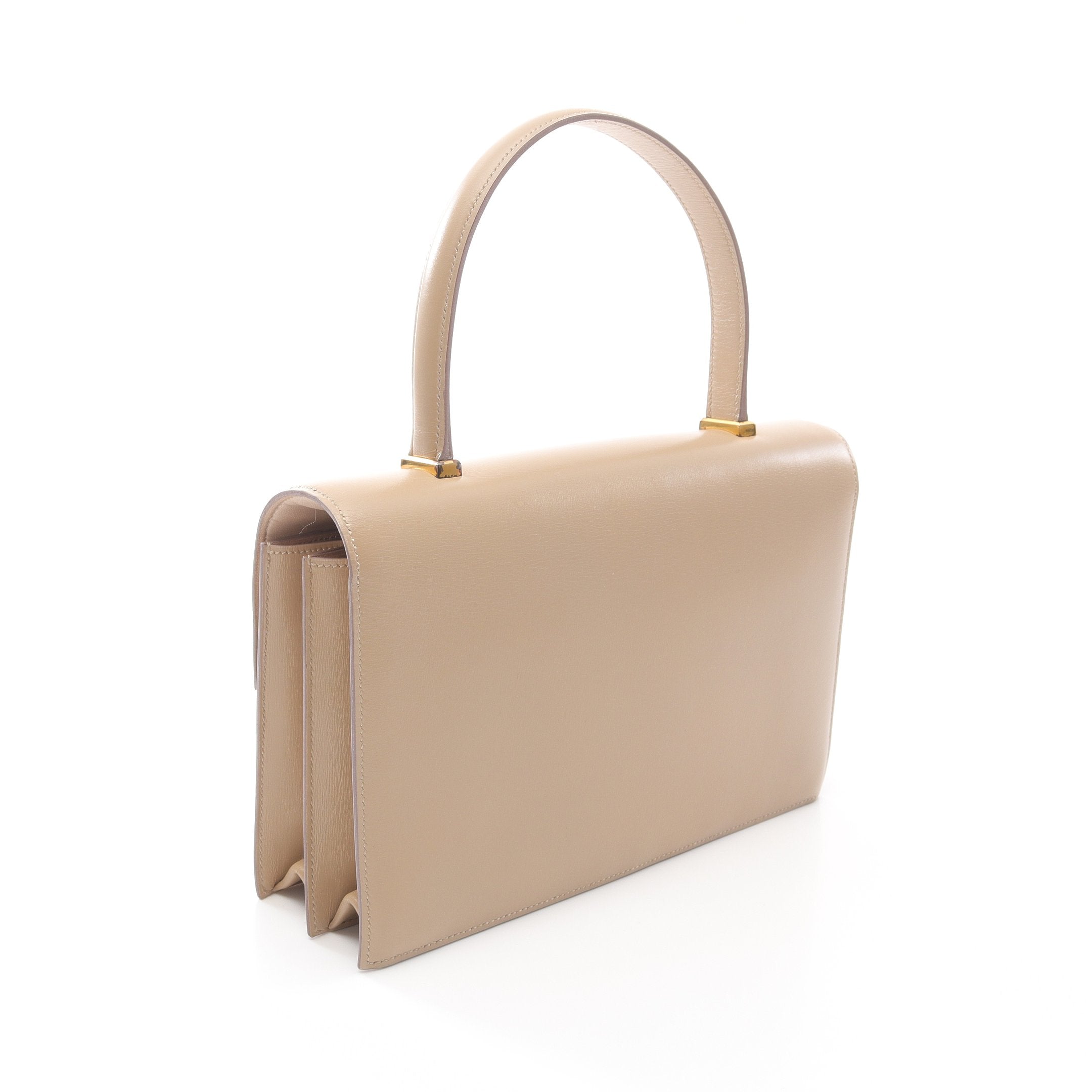 ピアノ ハンドバッグ ボックスカーフ ベージュ ゴールド金具 ○M刻印