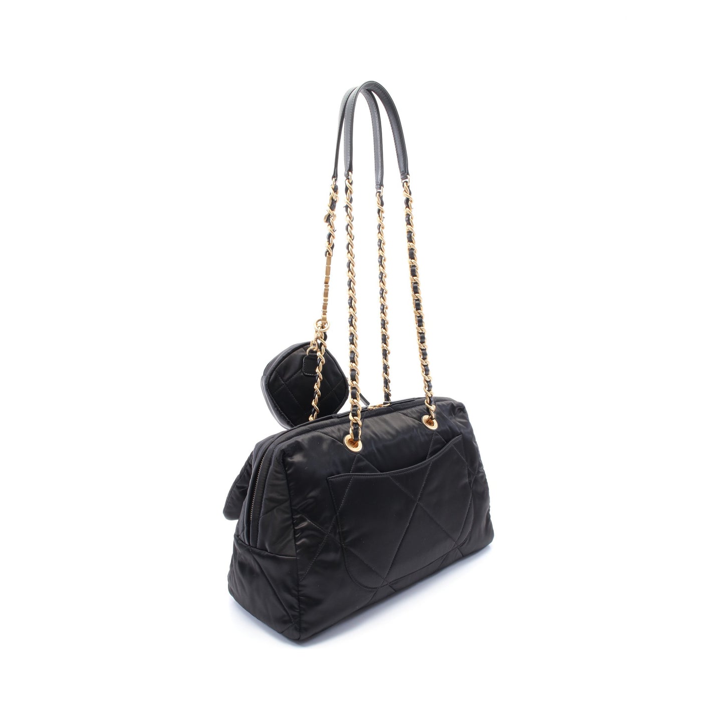 マトラッセ ラージボーリングバッグ チェーンショルダーバッグ ナイロン レザー ブラック ゴールド金具 シャネル バッグ CHANEL