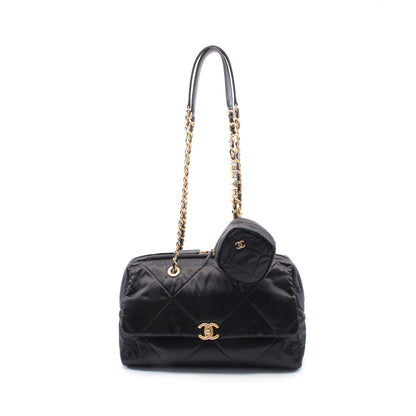 マトラッセ ラージボーリングバッグ チェーンショルダーバッグ ナイロン レザー ブラック ゴールド金具 シャネル バッグ CHANEL