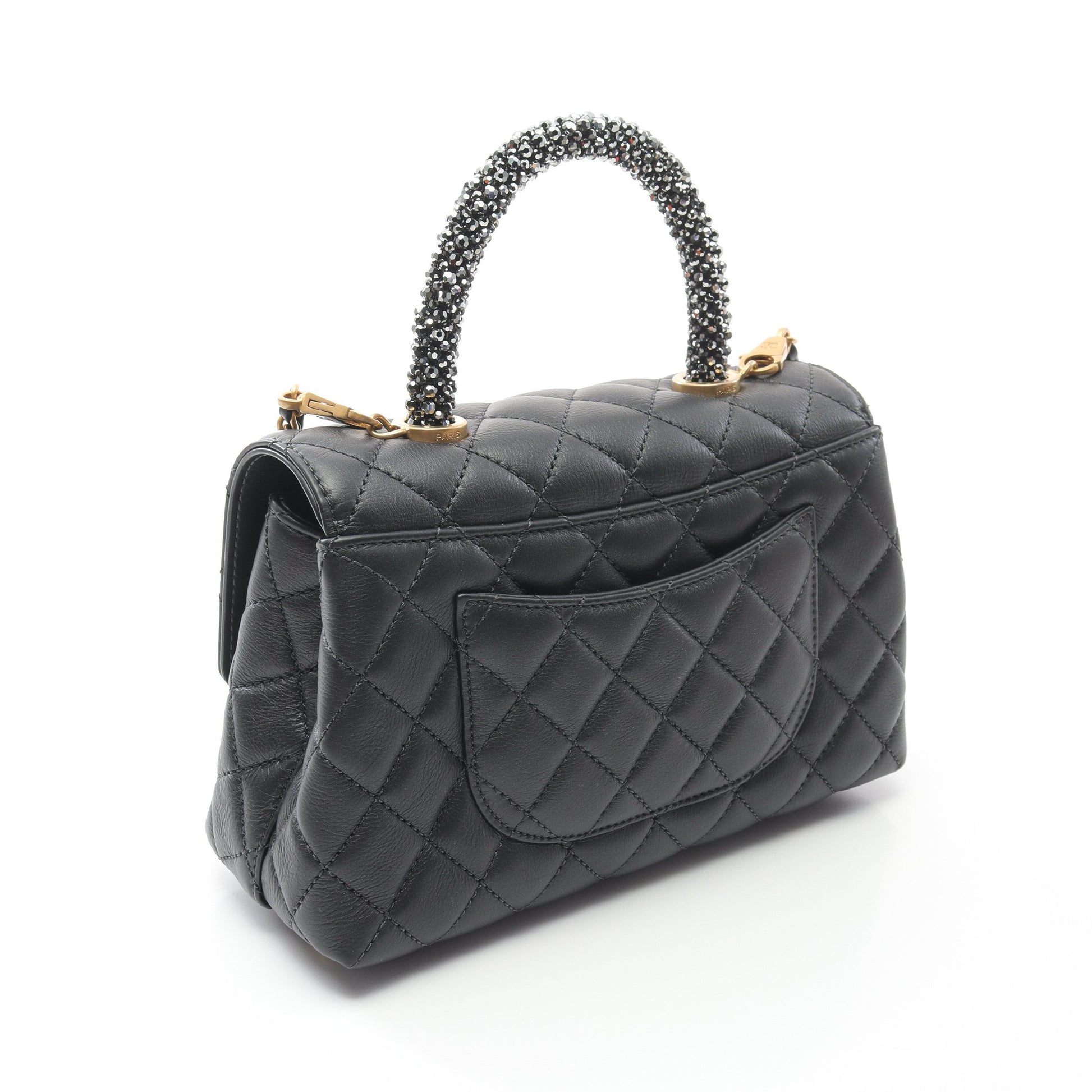 ココハンドル フラップ マトラッセ ハンドバッグ ラムスキン ブラック ゴールド金具 シャネル バッグ CHANEL