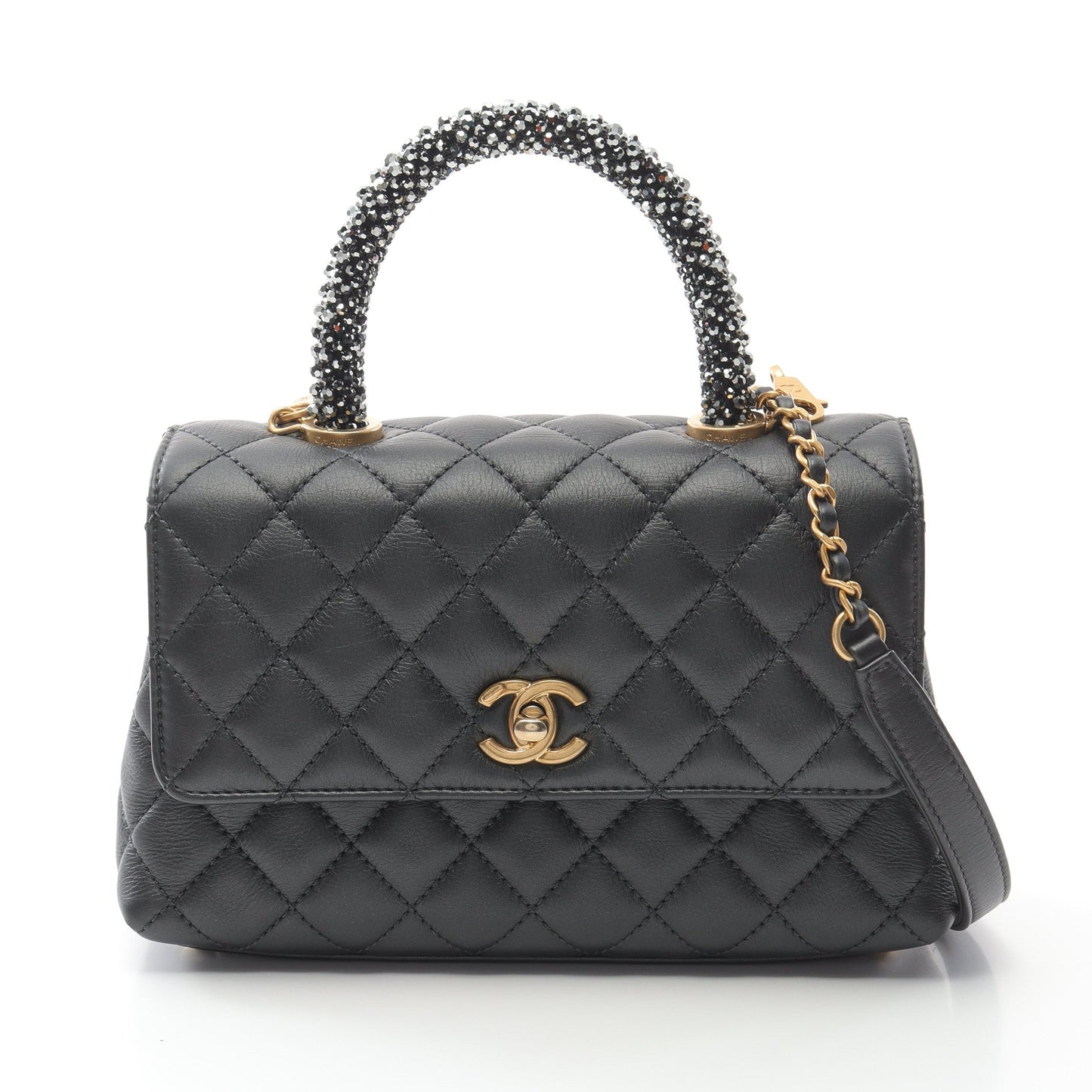 ココハンドル フラップ マトラッセ ハンドバッグ ラムスキン ブラック ゴールド金具 シャネル バッグ CHANEL