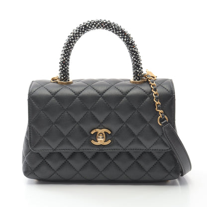 ココハンドル フラップ マトラッセ ハンドバッグ ラムスキン ブラック ゴールド金具 シャネル バッグ CHANEL