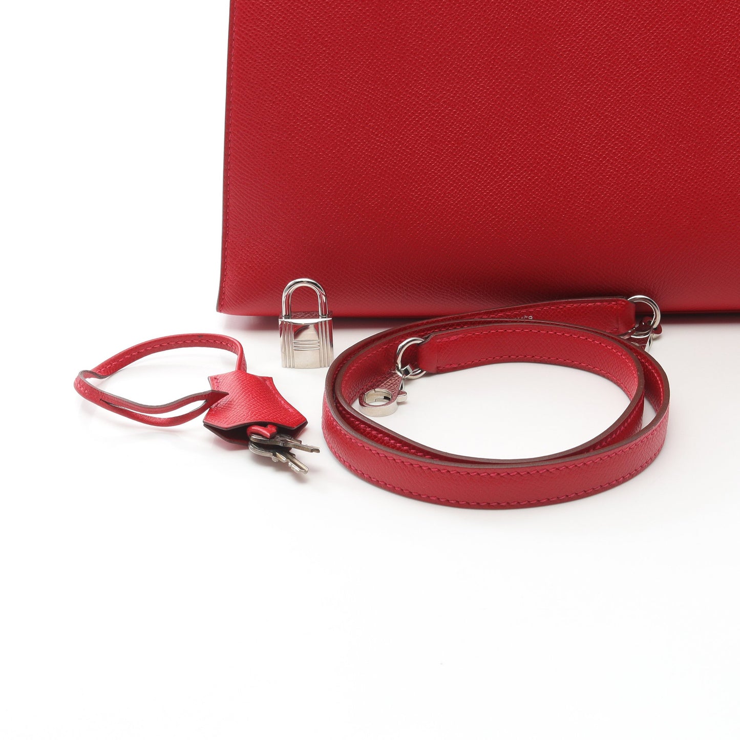 ケリー35 ルージュカザック ハンドバッグ ヴォーエプソン レッド シルバー金具 2WAY □Q刻印 エルメス バッグ HERMES