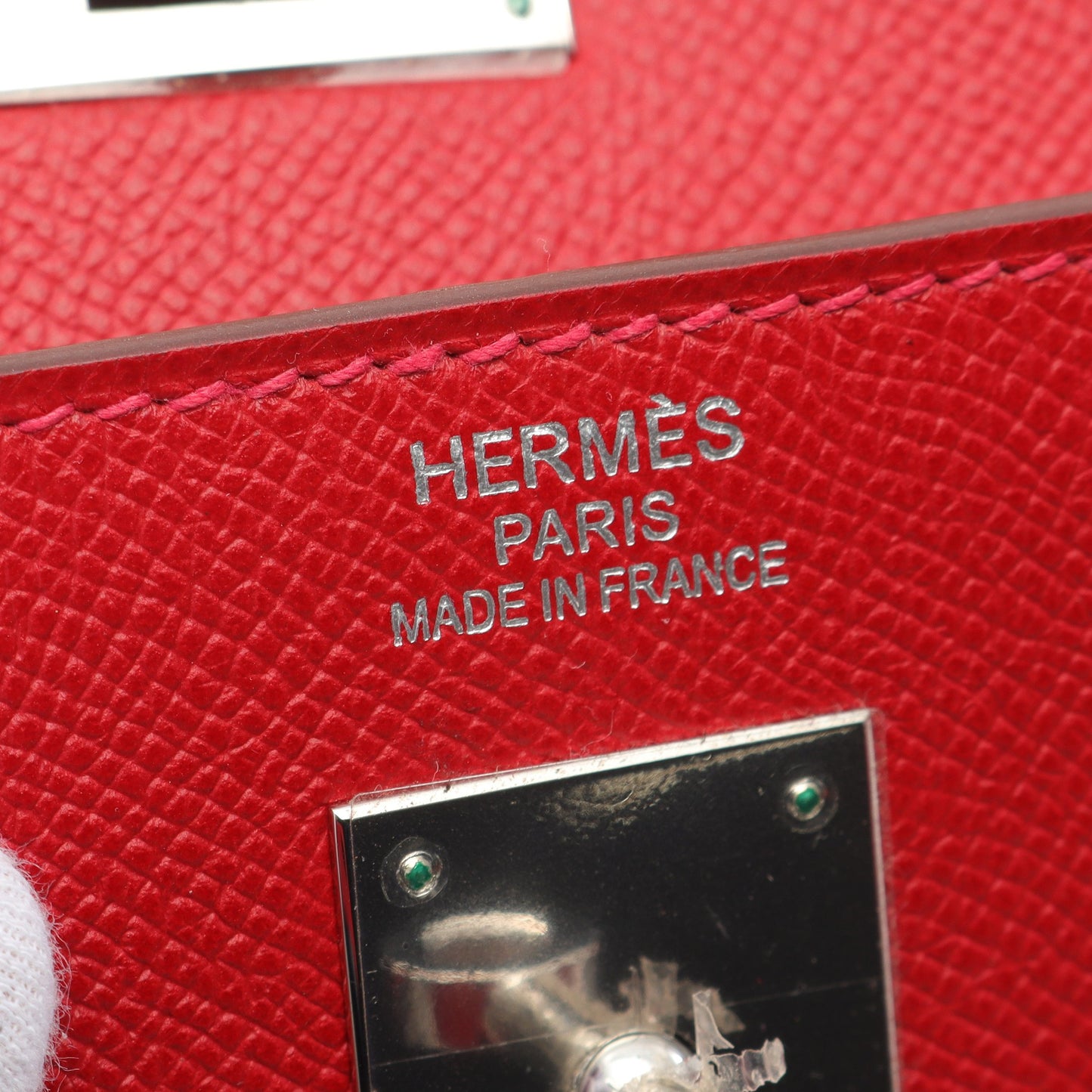ケリー35 ルージュカザック ハンドバッグ ヴォーエプソン レッド シルバー金具 2WAY □Q刻印 エルメス バッグ HERMES
