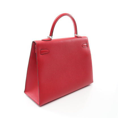 ケリー35 ルージュカザック ハンドバッグ ヴォーエプソン レッド シルバー金具 2WAY □Q刻印 エルメス バッグ HERMES