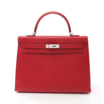 ケリー35 ルージュカザック ハンドバッグ ヴォーエプソン レッド シルバー金具 2WAY □Q刻印 エルメス バッグ HERMES