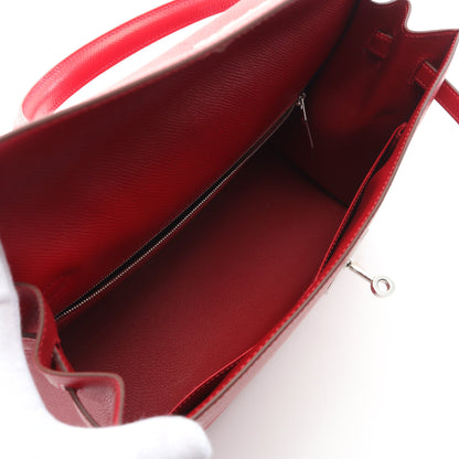 ケリー35 ルージュカザック ハンドバッグ ヴォーエプソン レッド シルバー金具 2WAY □Q刻印 エルメス バッグ HERMES