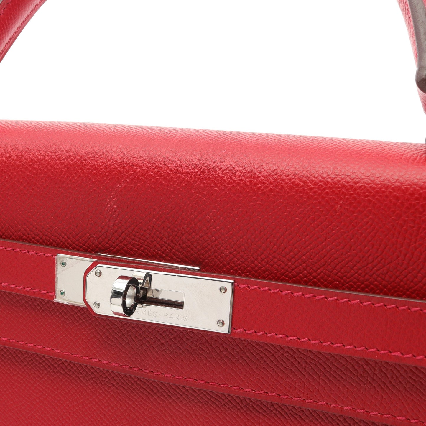 ケリー35 ルージュカザック ハンドバッグ ヴォーエプソン レッド シルバー金具 2WAY □Q刻印 エルメス バッグ HERMES