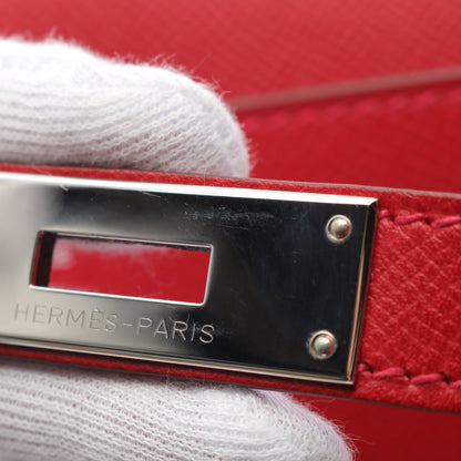 ケリー35 ルージュカザック ハンドバッグ ヴォーエプソン レッド シルバー金具 2WAY □Q刻印 エルメス バッグ HERMES