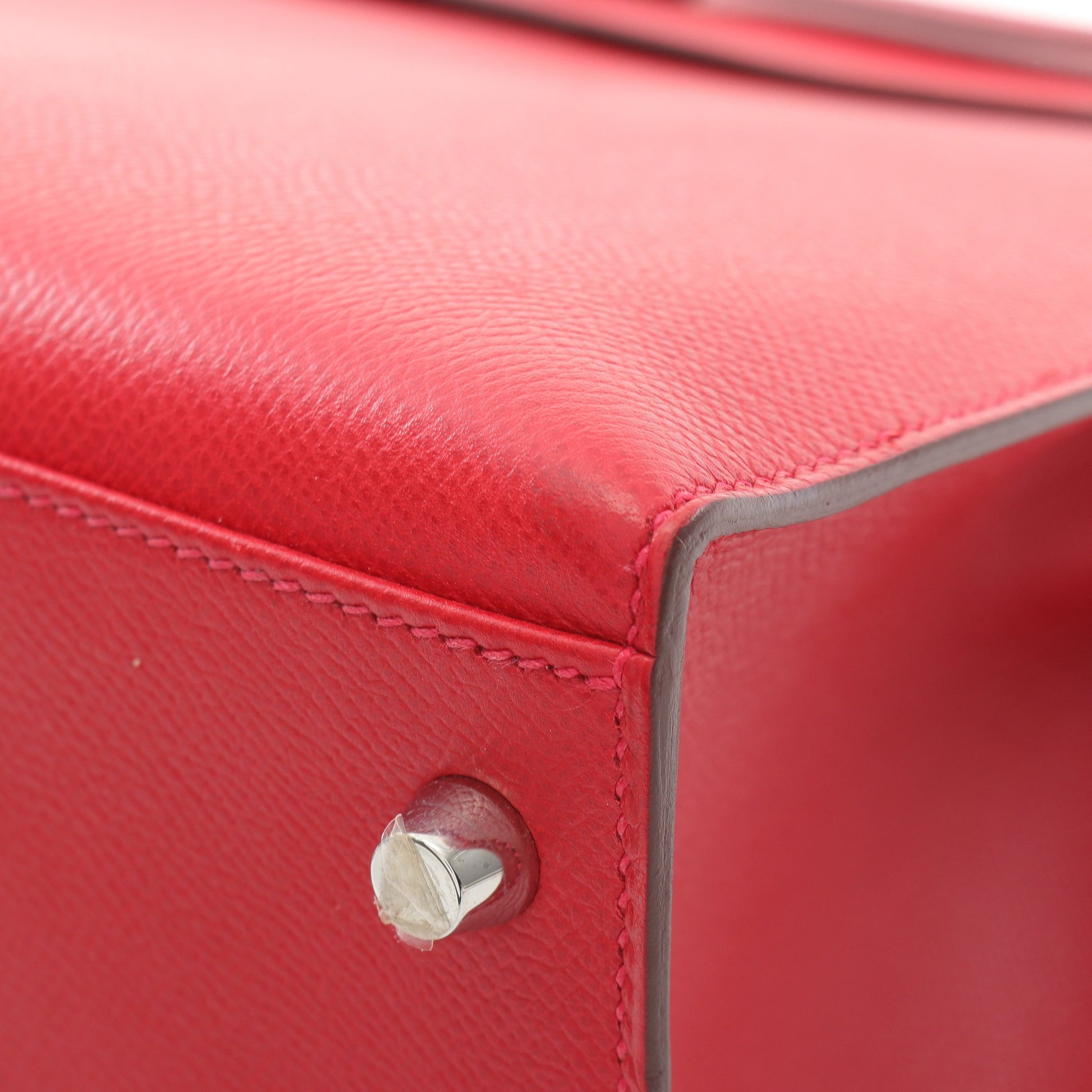 ケリー35 ルージュカザック ハンドバッグ ヴォーエプソン レッド シルバー金具 2WAY □Q刻印 エルメス バッグ HERMES