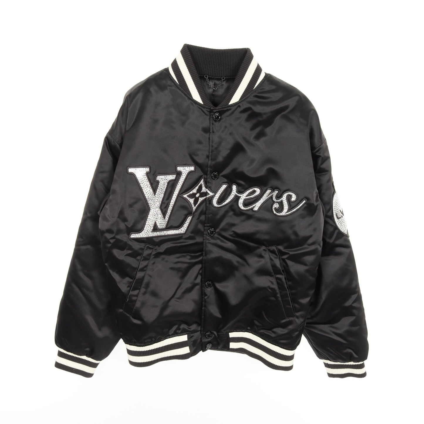 エンブロイダードナイロンベースボール ブルゾン ラインストーン ナイロン ブラック ホワイト ルイヴィトン アウター LOUIS VUITTON
