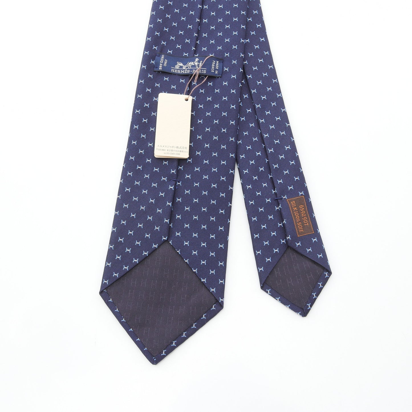 Fine H tie ネクタイ シルク ダークネイビー ライトブルー エルメス 財布・小物 HERMES