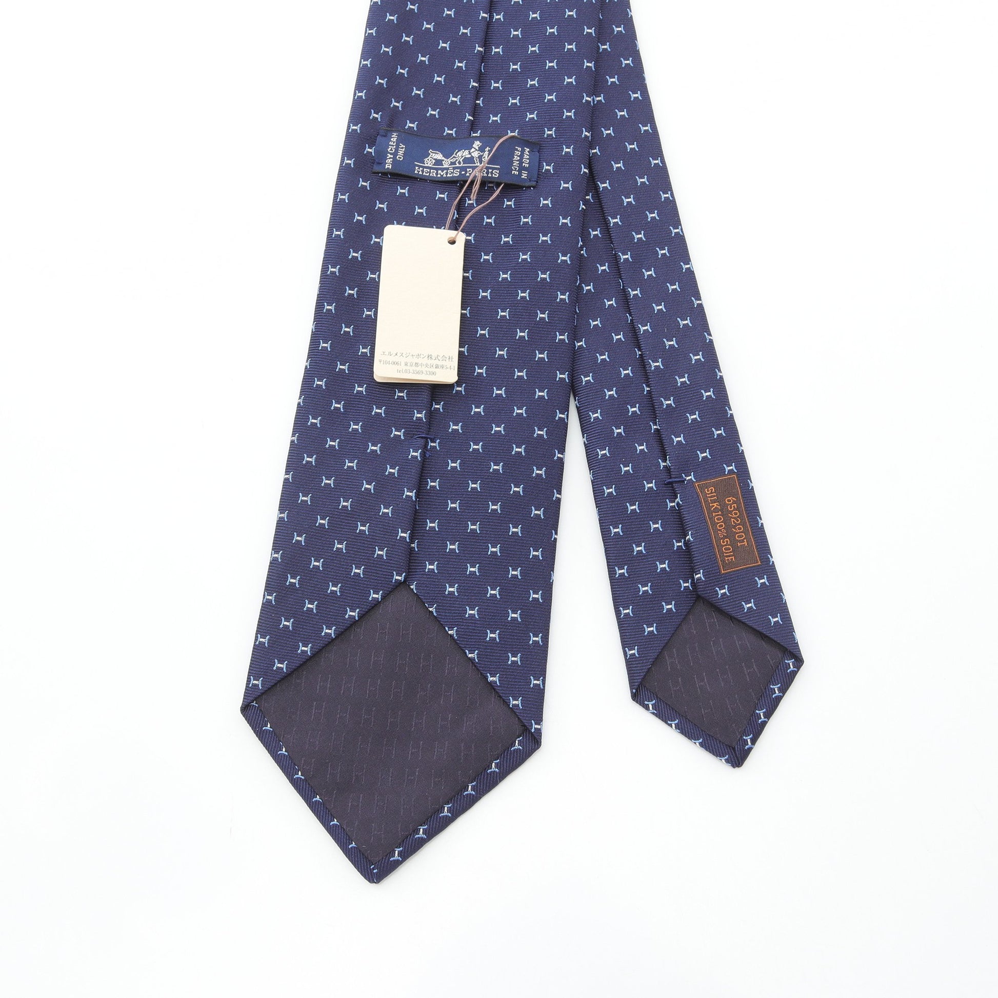 Fine H tie ネクタイ シルク ダークネイビー ライトブルー エルメス 財布・小物 HERMES
