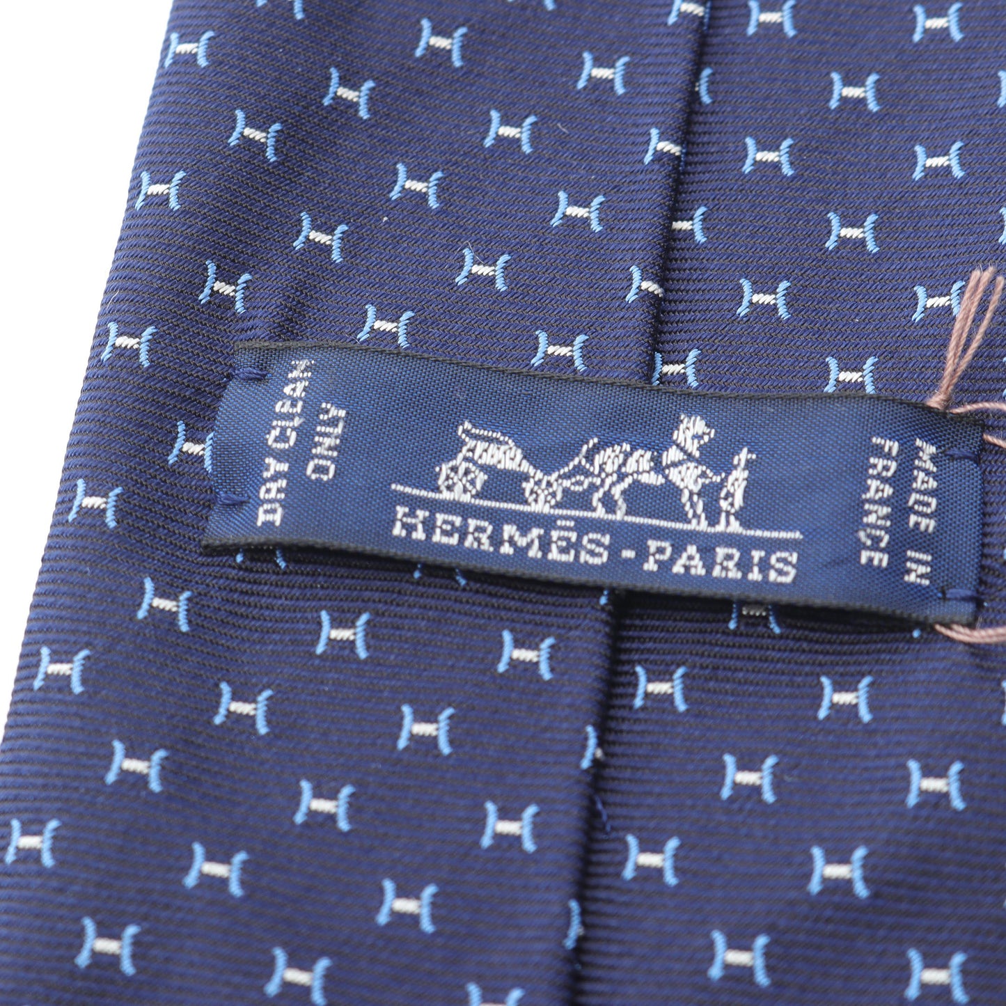 Fine H tie ネクタイ シルク ダークネイビー ライトブルー エルメス 財布・小物 HERMES