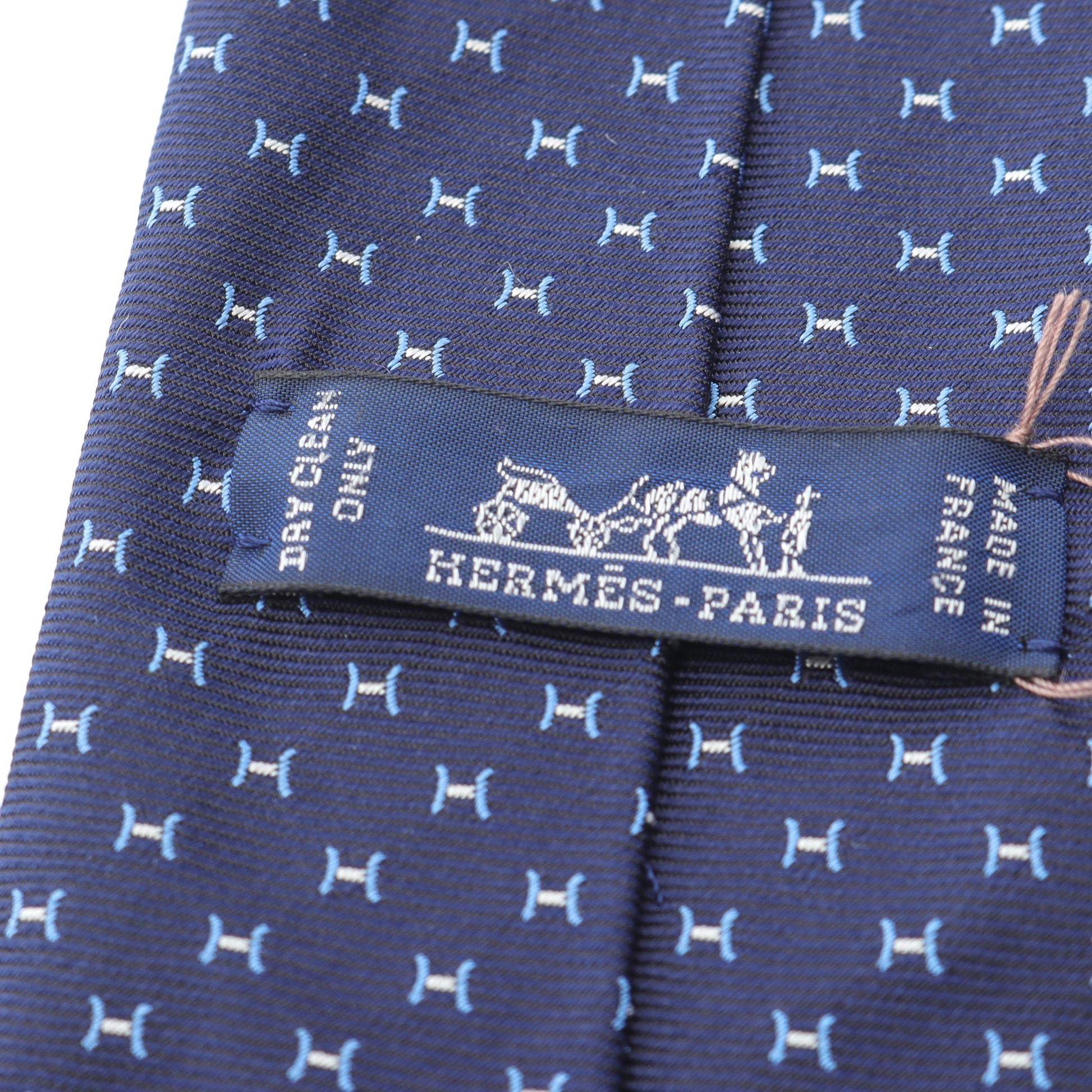 Fine H tie ネクタイ シルク ダークネイビー ライトブルー エルメス 財布・小物 HERMES