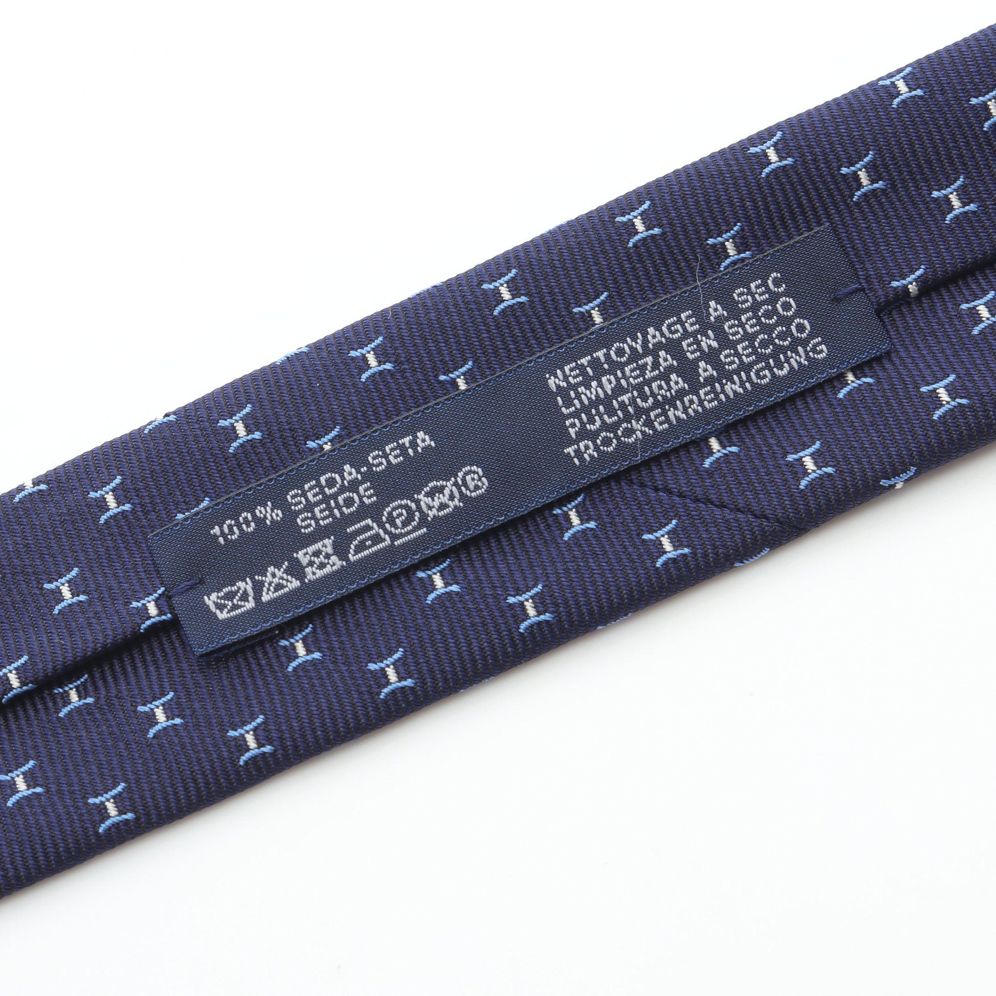 Fine H tie ネクタイ シルク ダークネイビー ライトブルー エルメス 財布・小物 HERMES
