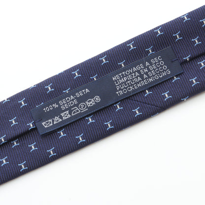 Fine H tie ネクタイ シルク ダークネイビー ライトブルー エルメス 財布・小物 HERMES