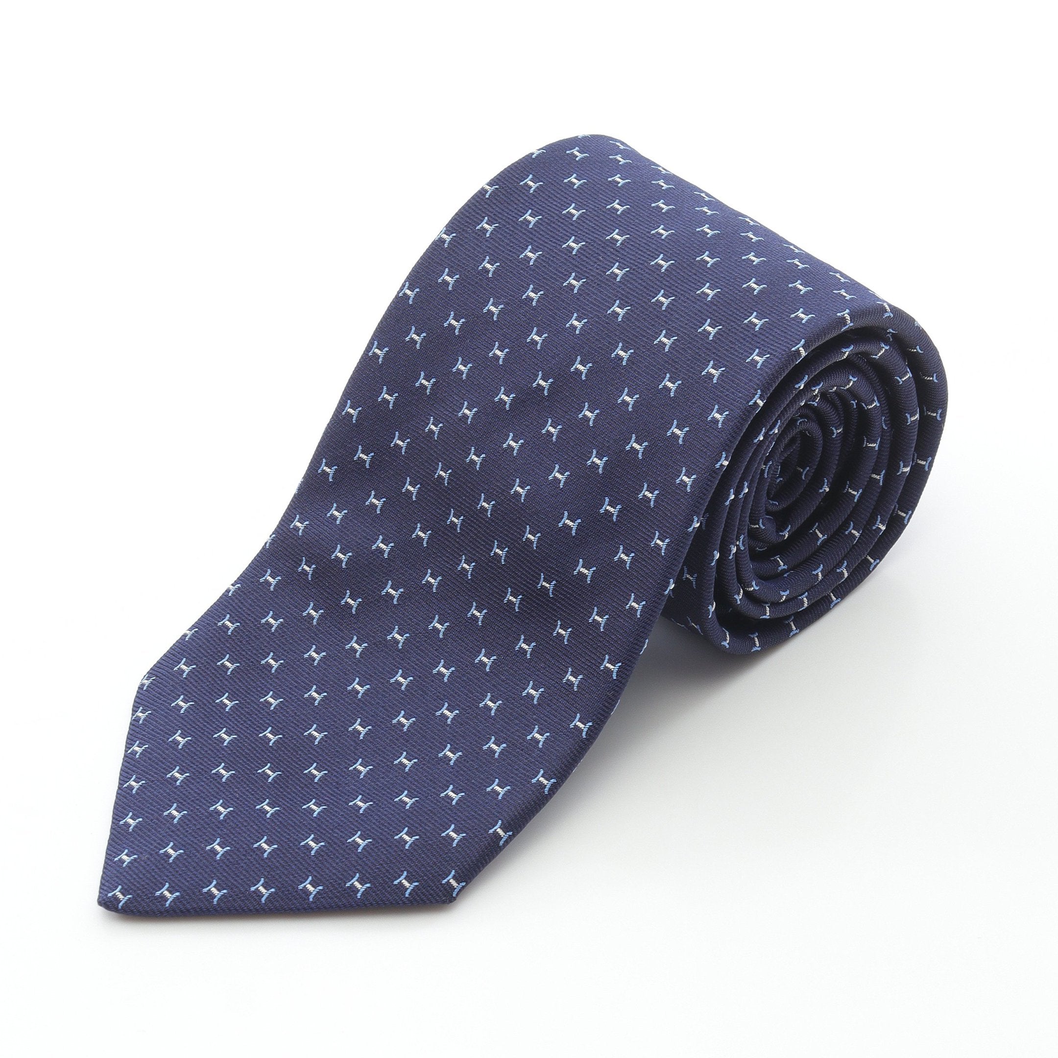 HERMES シルク ネクタイ ダークブルー シルクタイ 7 cm 《マグニ