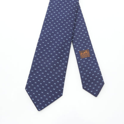 Fine H tie ネクタイ シルク ダークネイビー ライトブルー エルメス 財布・小物 HERMES