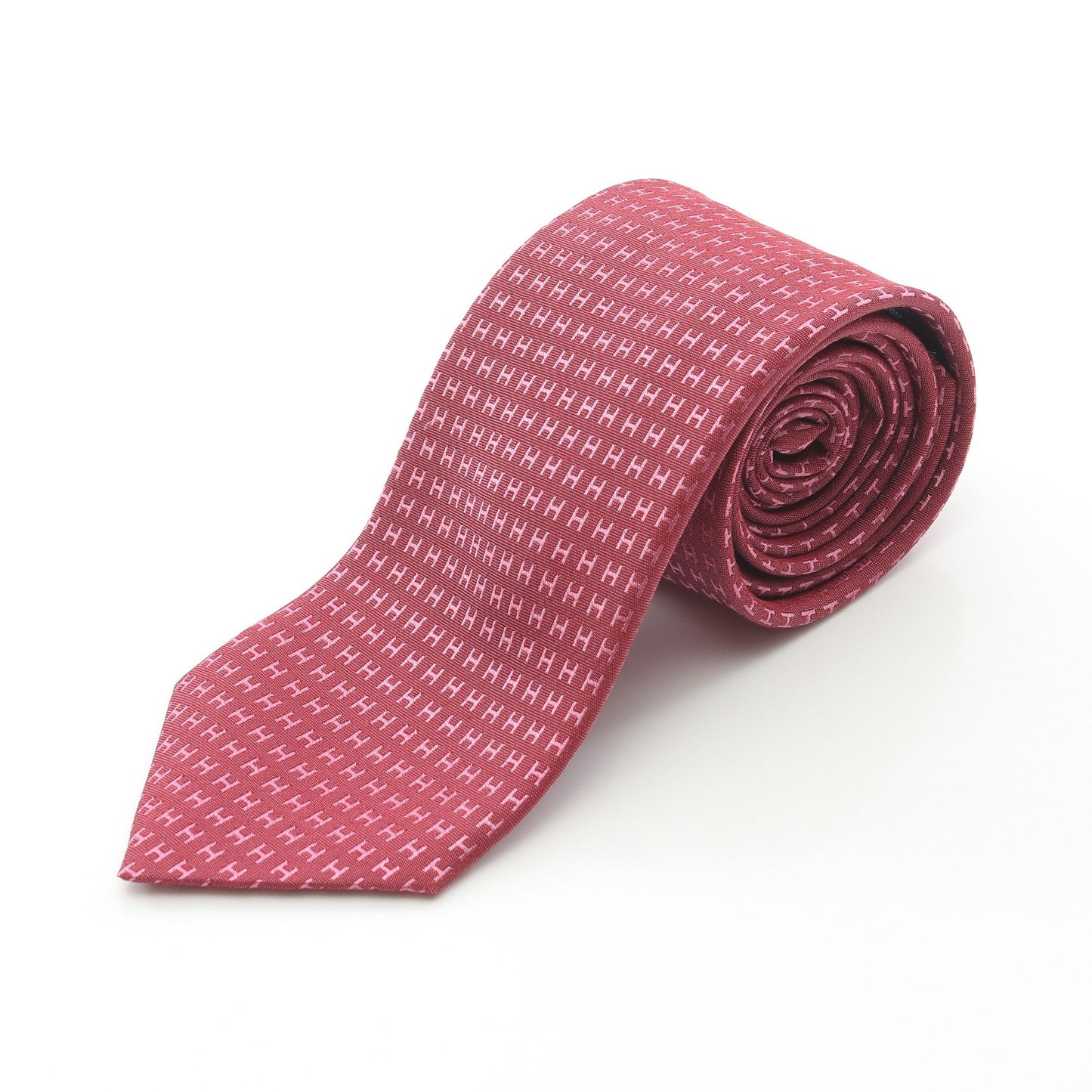 H柄 ネクタイ シルク ピンクレッド エルメス 財布・小物 HERMES