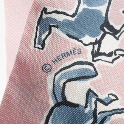ツイリー CHEVAUX EN LIBERTE リボン スカーフ シルク ピンク マルチカラー エルメス 財布・小物 HERMES