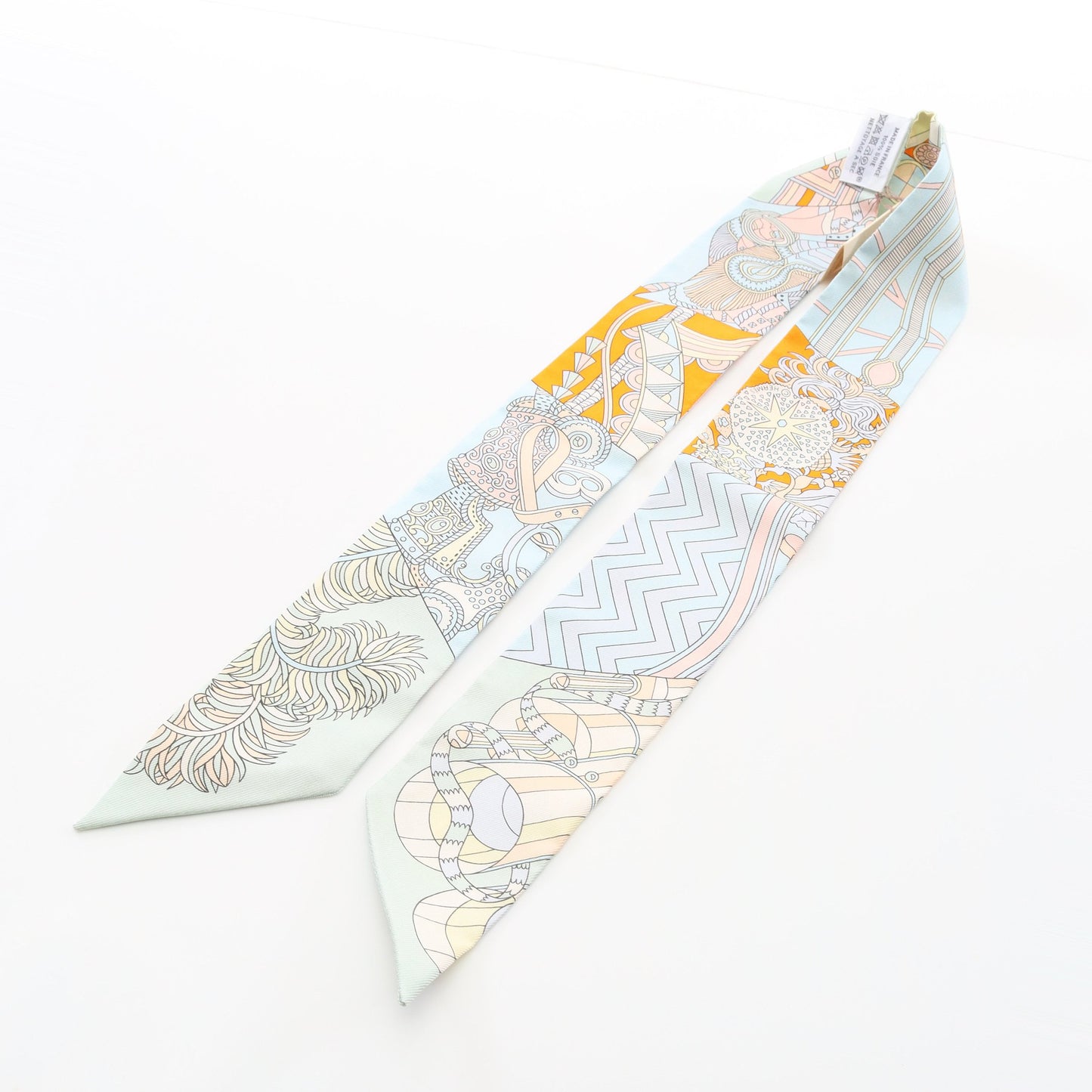 ツイリー De l'Ombrelle aux Duels Vieux リボン スカーフ シルク ライトブルー マルチカラー エルメス 財布・小物 HERMES