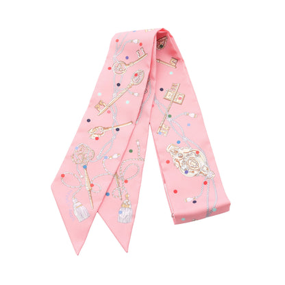 ツイリー Les Cles a Pois リボン スカーフ シルク ピンク マルチ  