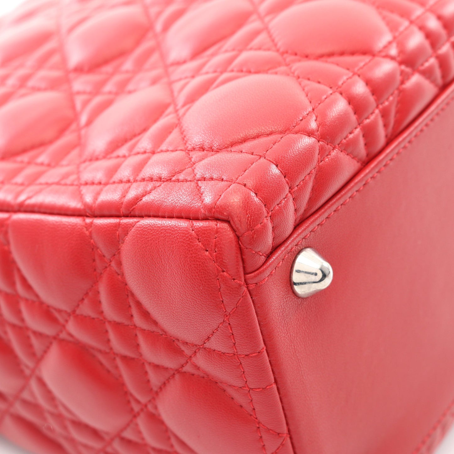 レディディオール ラージ ハンドバッグ レザー レッド 2WAY クリスチャンディオール バッグ Christian Dior
