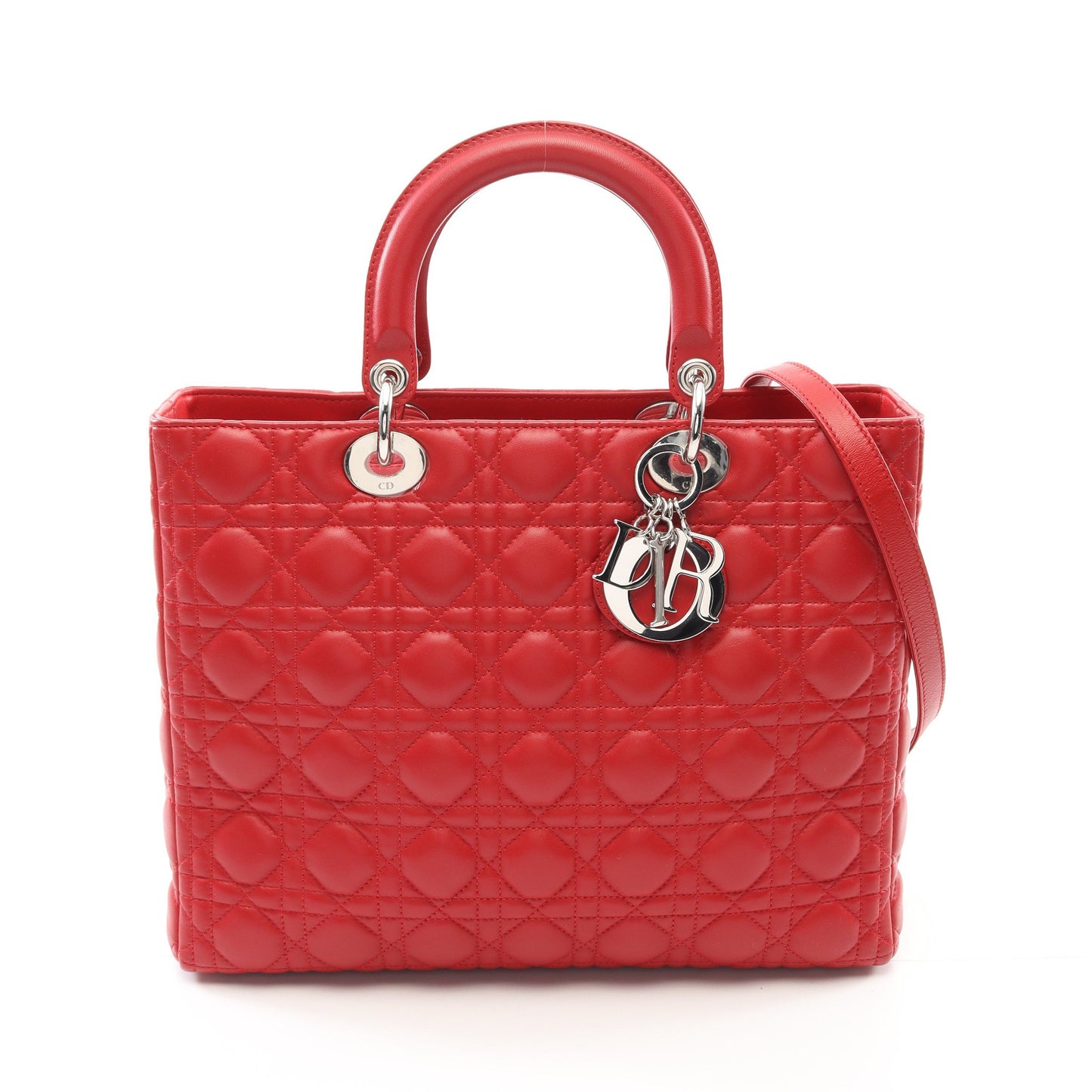 レディディオール ラージ ハンドバッグ レザー レッド 2WAY クリスチャンディオール バッグ Christian Dior