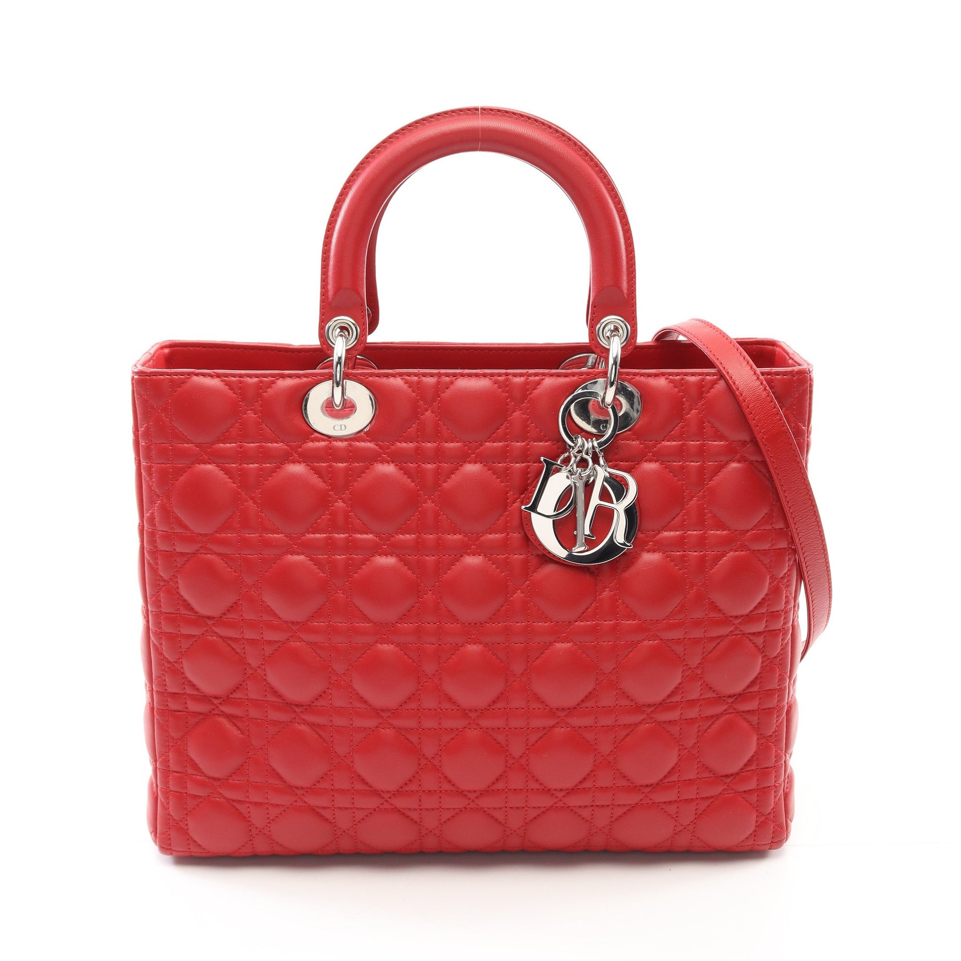 レディディオール ラージ ハンドバッグ レザー レッド 2WAY クリスチャンディオール バッグ Christian Dior