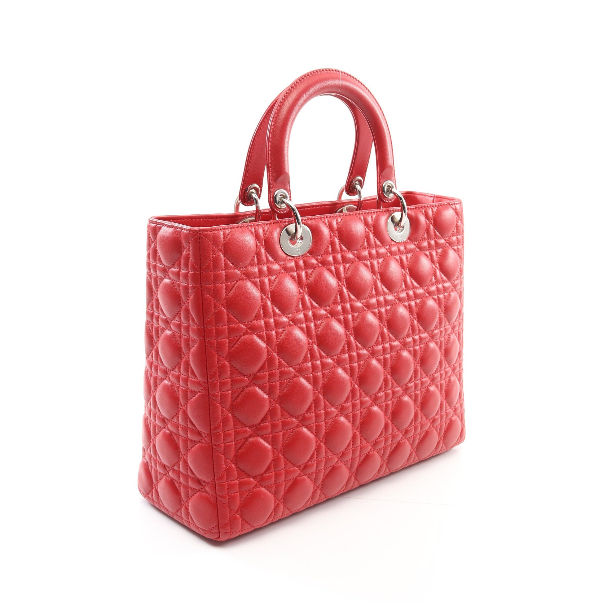 レディディオール ラージ ハンドバッグ レザー レッド 2WAY クリスチャンディオール バッグ Christian Dior