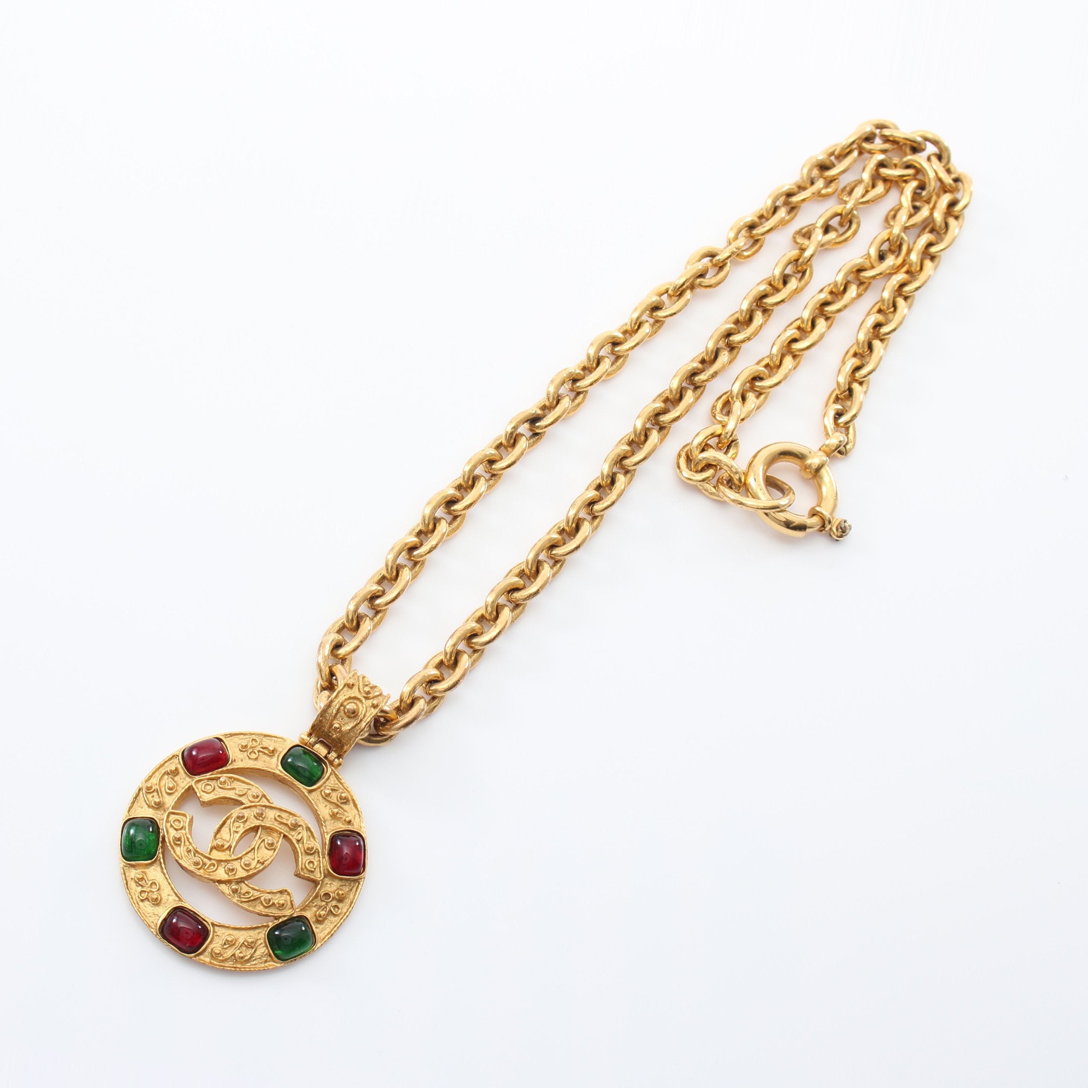 ココマーク ネックレス GP ラインストーン ゴールド グリーン レッド