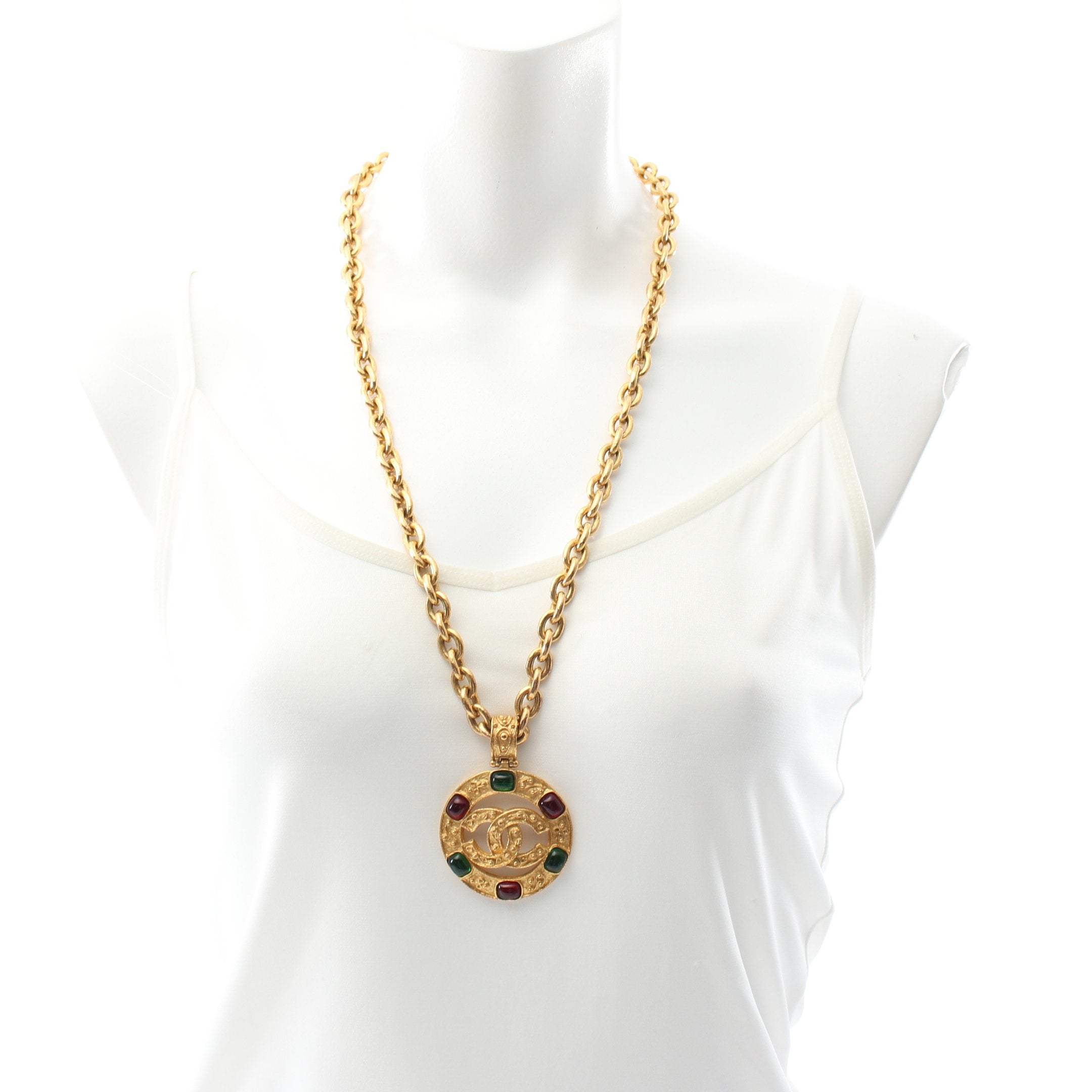 ココマーク ネックレス GP ラインストーン ゴールド グリーン レッド