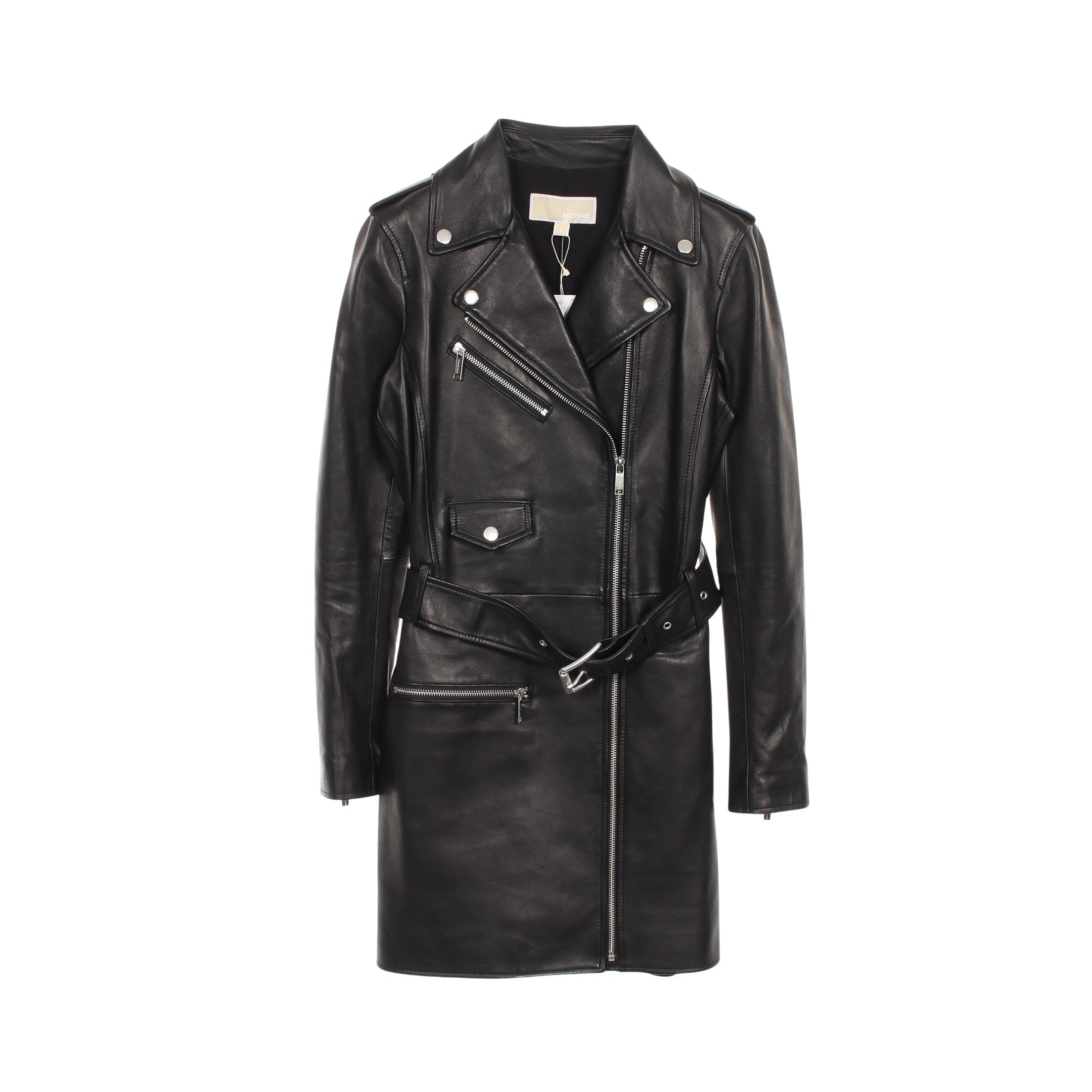 MICHAEL KORS マイケルコース テーラード レザージャケット 黒 ラム レザーモトドレス ライダースワンピース コート ラムレザー