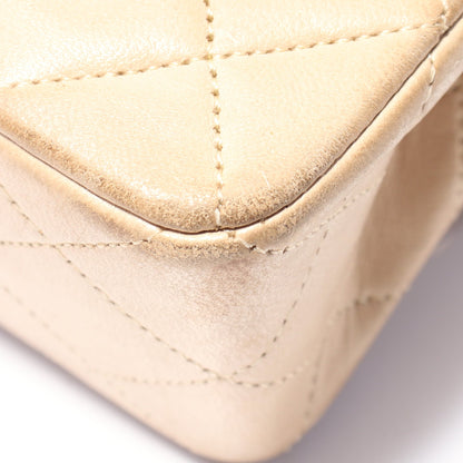 マトラッセ Wフラップ Wチェーンショルダーバッグ ラムスキン ベージュ ゴールド金具 ヴィンテージ シャネル バッグ CHANEL